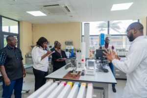 Journalists at one of Nestlé's lab at the Research and Development Centre in Abidjan 