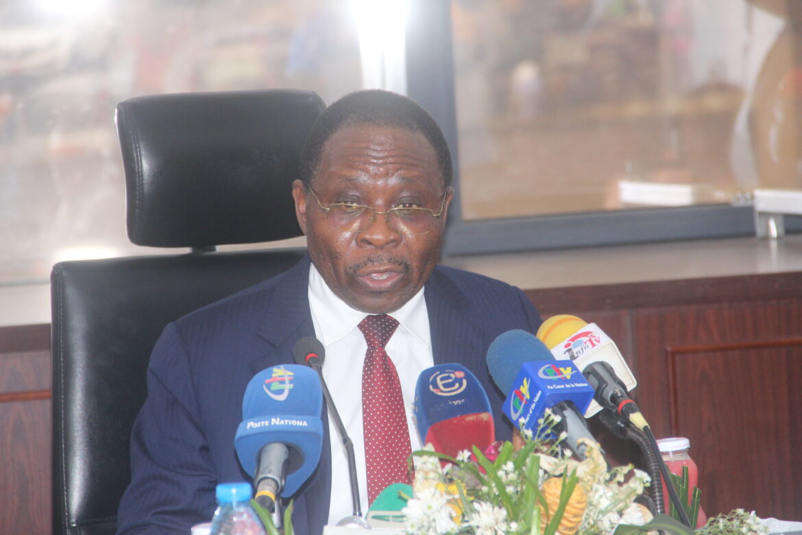 Gaston Eloundou Essomba, Minister of Water & Energy speaking during the consultation meeting