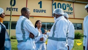 Patricia Ekaba, Head of Corporate Communications & Public Affairs, Nutrition, Health & Wellness and Sustainability at Nestlé Central & West Africa speaking to reporters